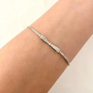 925 Sterling Silver Diamond Bow Bracelet Toggle Dainty Box Chain Bracelet